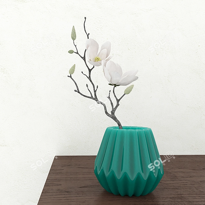 Elegant White Magnolia Branch 3D model image 2