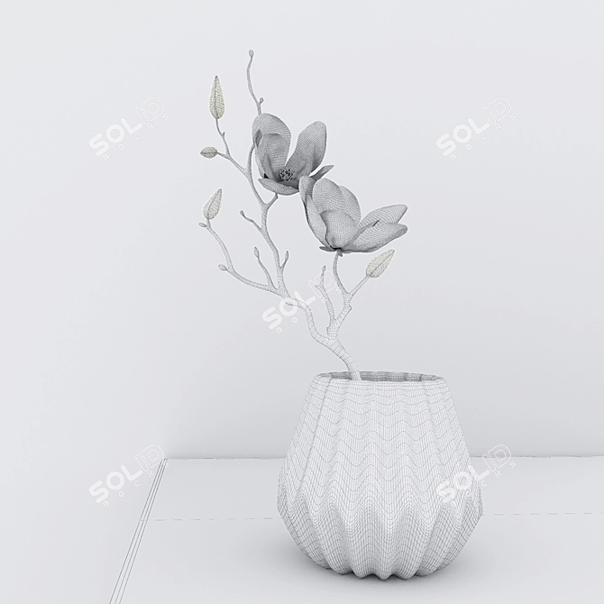 Elegant White Magnolia Branch 3D model image 3