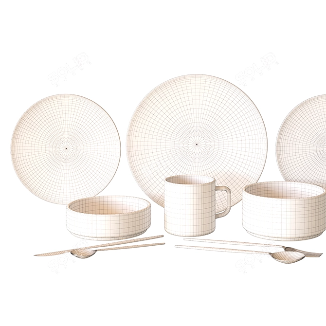 Sea Decor Ceramic Crockery Set 3D model image 2