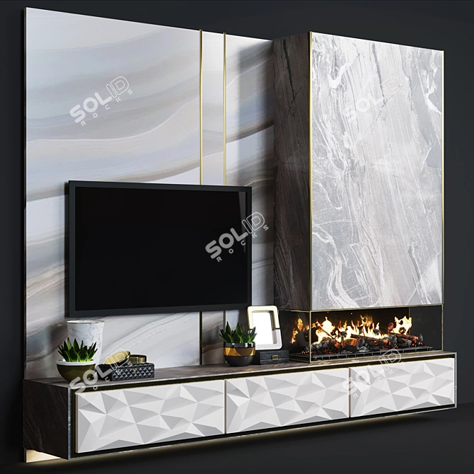 Marble Modern Fireplace 3D model image 2