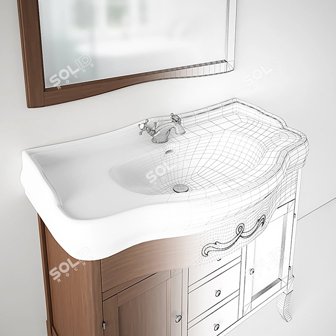 Kerasan Retro Vanity Set: Sink, Cabinet, Mirror 3D model image 3