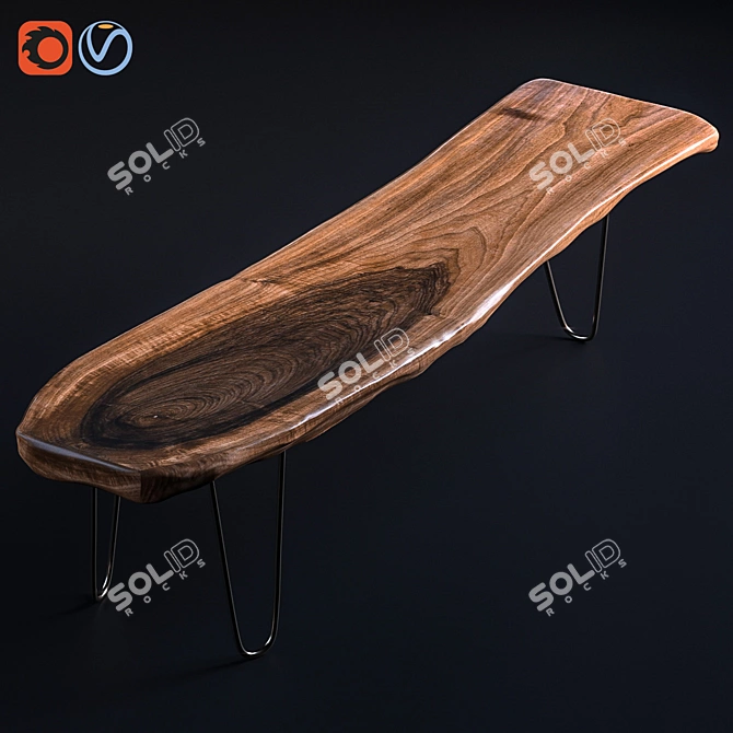 Brass-Edged Slab | Long Slab Table 3D model image 1