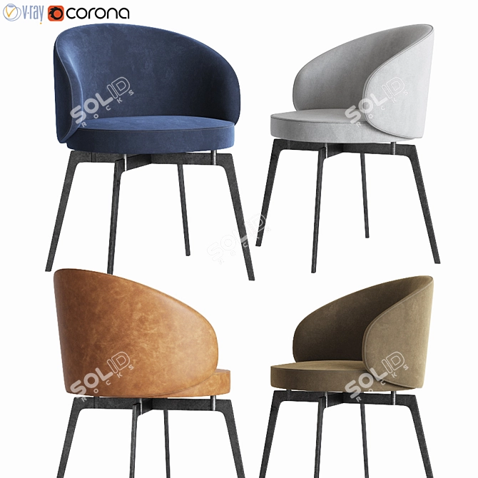 Velvet and Leather Bea Dining Chair - Elegant & Stylish 3D model image 1