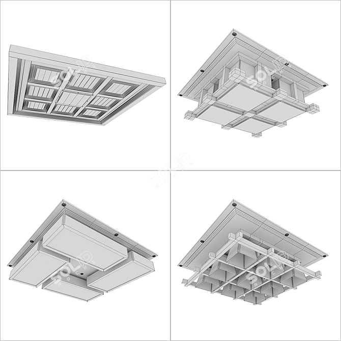 Wooden Ceiling Kit: Realistic Oak Texture & Modern Lighting 3D model image 3