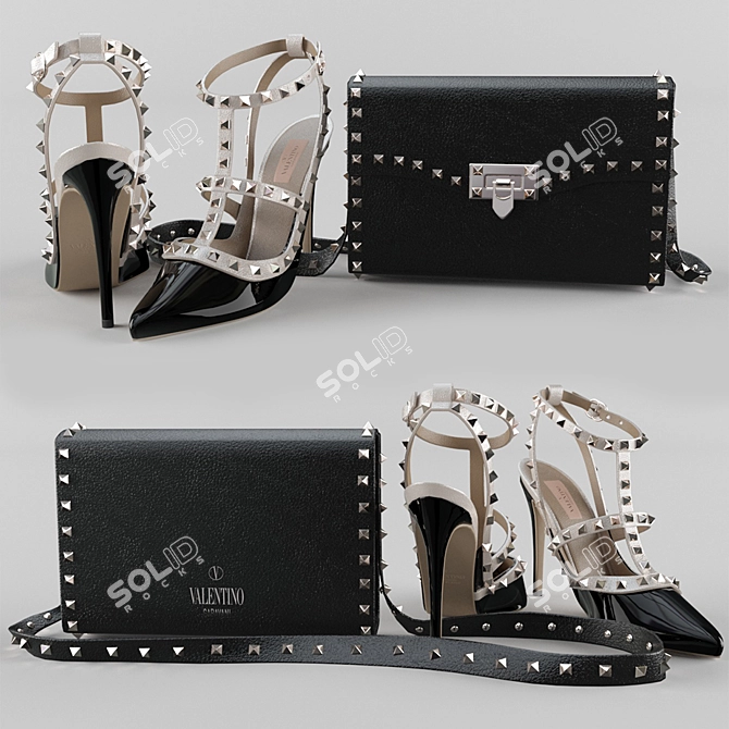 Valentino Rockstud Collection: Pumps & Shoulder Bag 3D model image 1