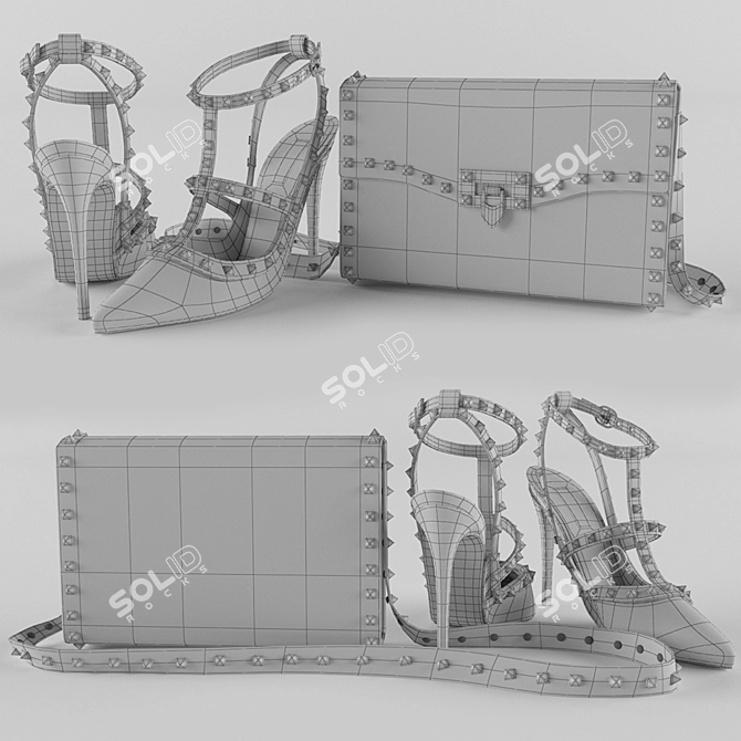 Valentino Rockstud Collection: Pumps & Shoulder Bag 3D model image 2