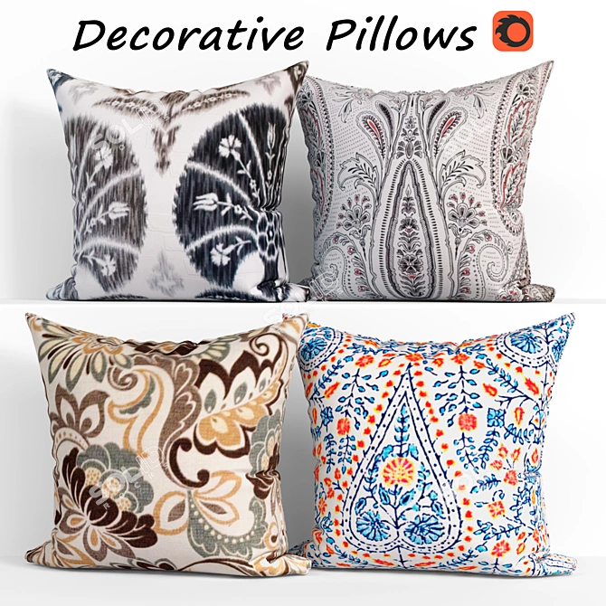 Floral Paisley Decorative Pillow Set 3D model image 1