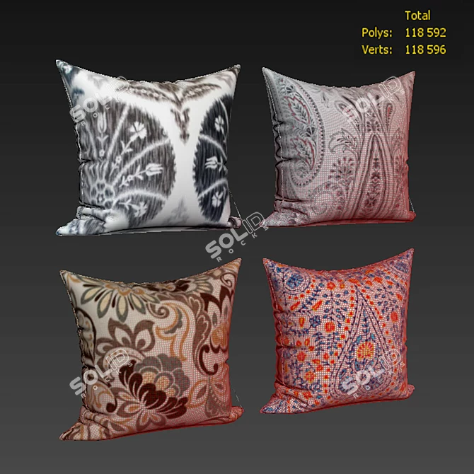 Floral Paisley Decorative Pillow Set 3D model image 2