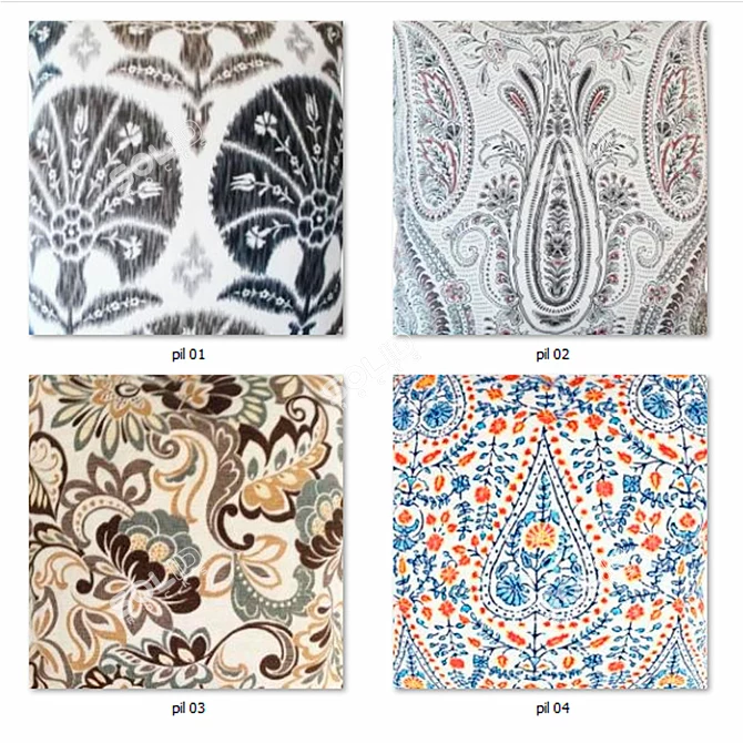 Floral Paisley Decorative Pillow Set 3D model image 3