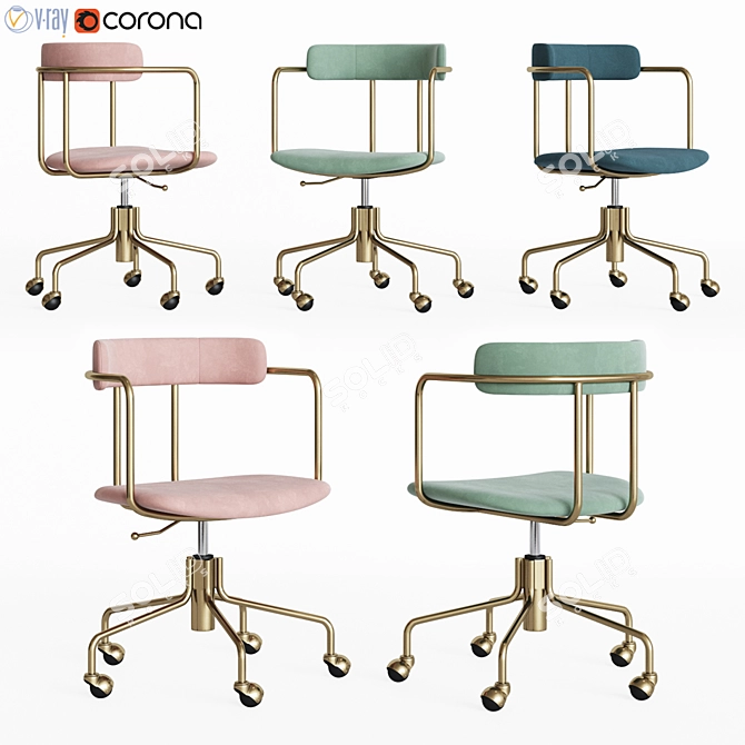 Lenox Velvet Swivel Office Chair 3D model image 1