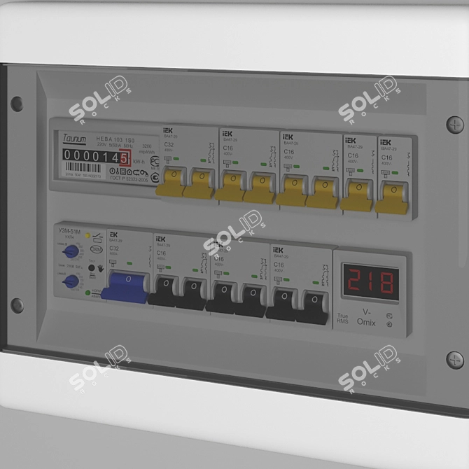 Modular Electric Board with Circuit Breakers, Control Relays, and Voltmeter 3D model image 2