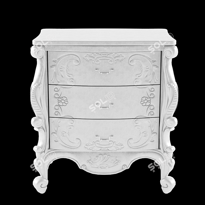 Elegant French 3 Drawer Nightstand 3D model image 2