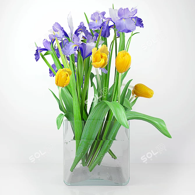 Blossoming Beauty: Iris and Tulip Bouquet 3D model image 1