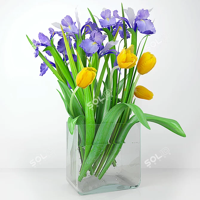 Blossoming Beauty: Iris and Tulip Bouquet 3D model image 2