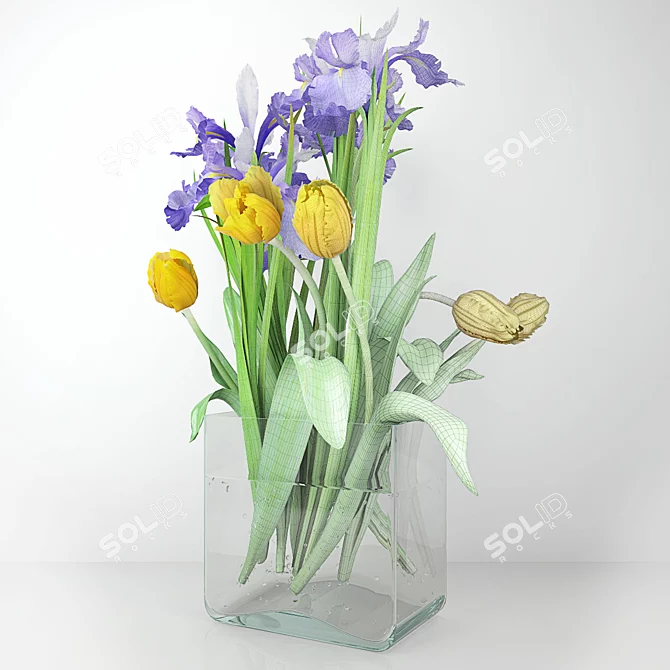 Blossoming Beauty: Iris and Tulip Bouquet 3D model image 3