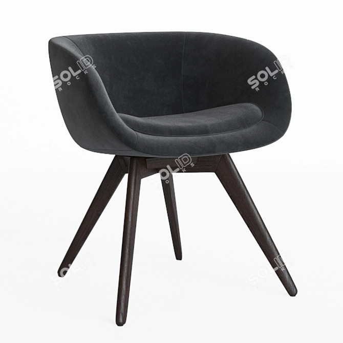 Sleek Scoop Chair: Gold Accent & Matte Black Finish 3D model image 3
