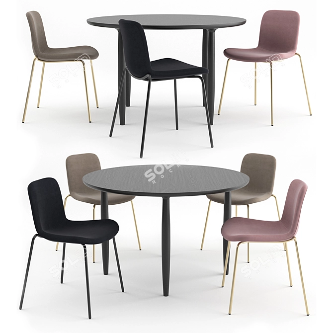 Langue Stack Velvet Chairs + Oku Round Table 3D model image 1