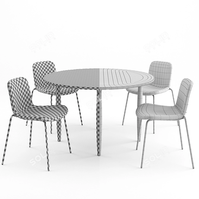 Langue Stack Velvet Chairs + Oku Round Table 3D model image 3