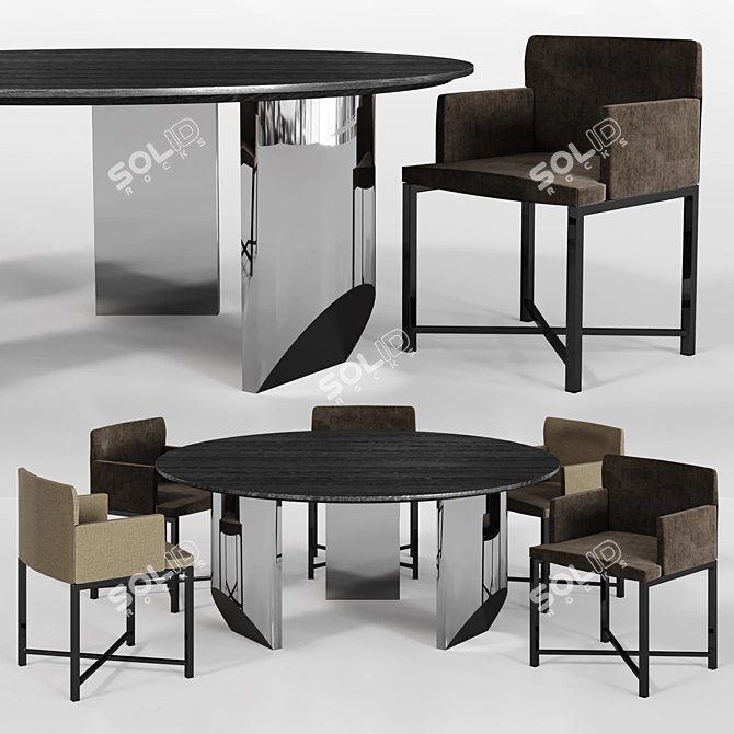 Modern Wedge Dining Table Set. 3D model image 1
