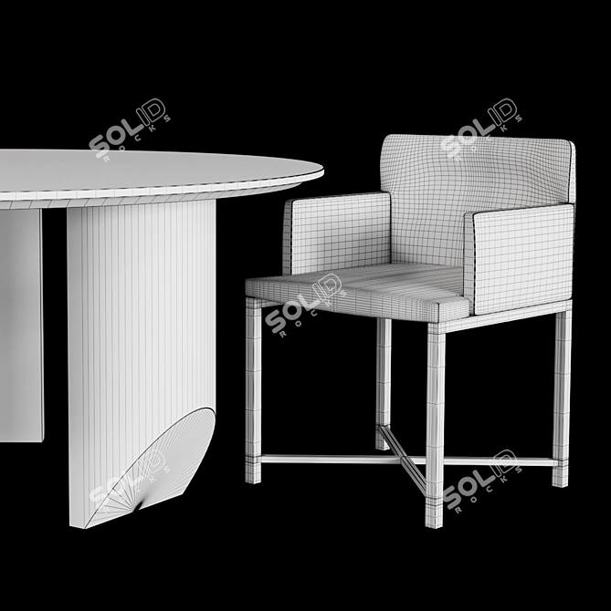 Modern Wedge Dining Table Set. 3D model image 2