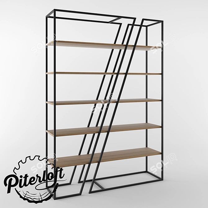 Industrial Loft Wood and Metal Rack 3D model image 1