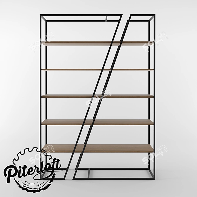 Industrial Loft Wood and Metal Rack 3D model image 2