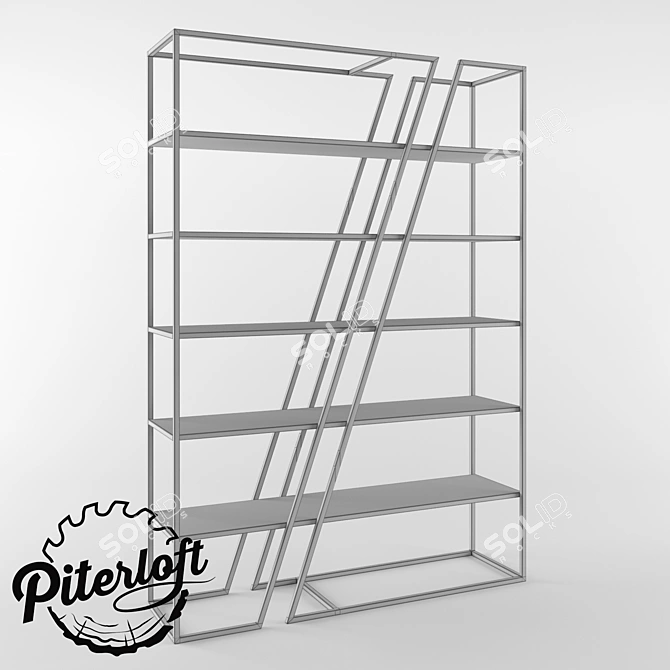 Industrial Loft Wood and Metal Rack 3D model image 3