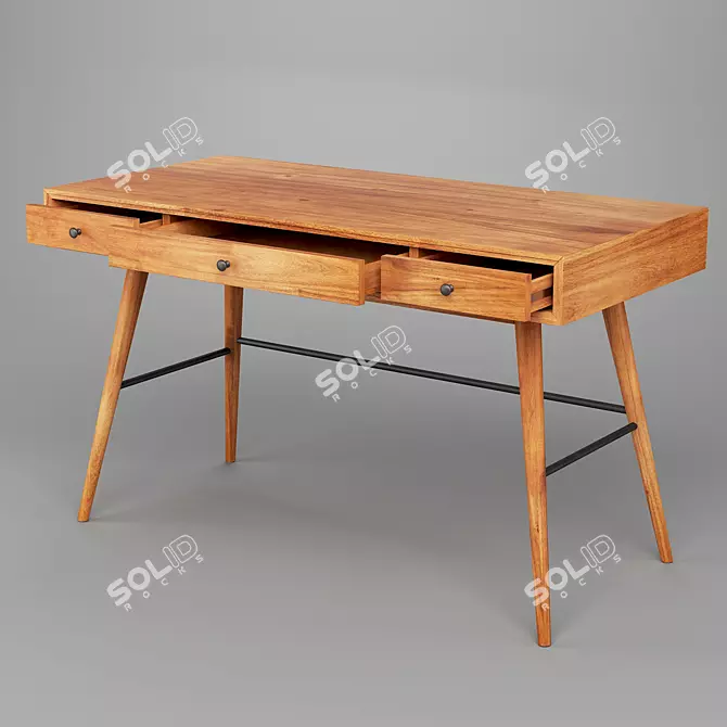 Modern Brown Wood Writing Desk 3D model image 2