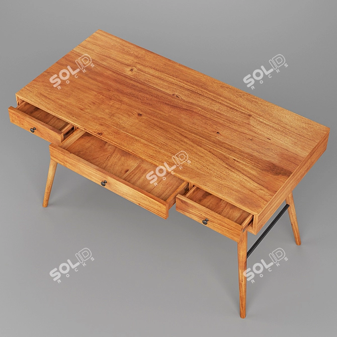 Modern Brown Wood Writing Desk 3D model image 3