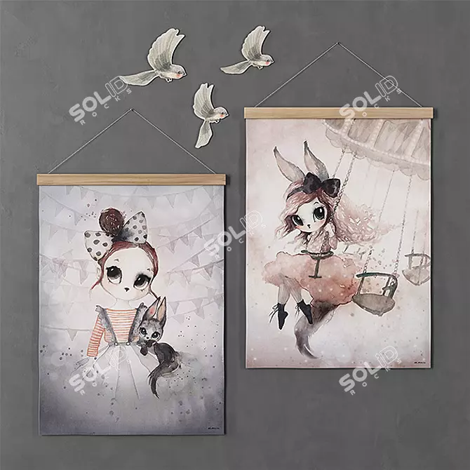 Mrs Mighetto Art Print Set 3D model image 1