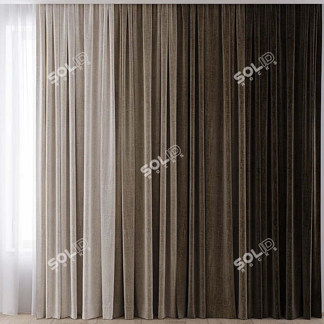 Elegant Curtain Set with 4 Color Options 3D model image 1