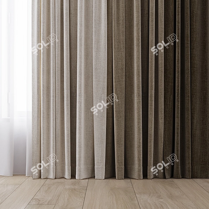 Elegant Curtain Set with 4 Color Options 3D model image 2