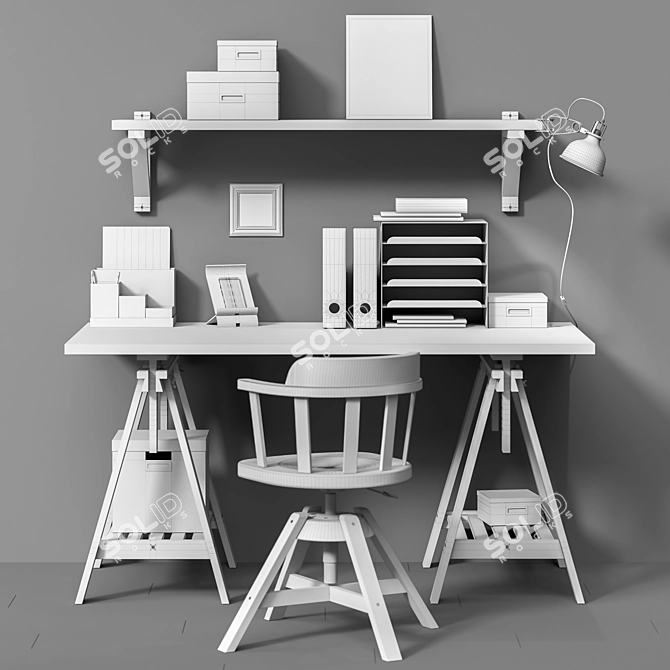 Modern White Workplace Set 3D model image 3