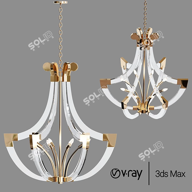 Elegant Acrylic & Brass Chandelier 3D model image 1