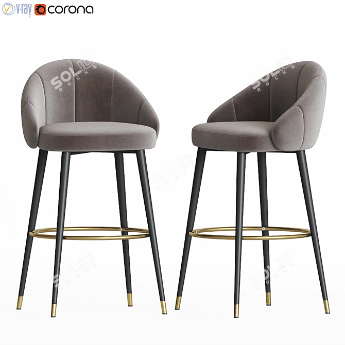 Luxury Velvet Ferrara Barstool 3D model image 1