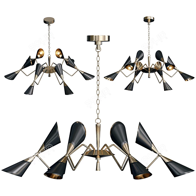 Modern Mid-Century 12-Light Chandelier 3D model image 1