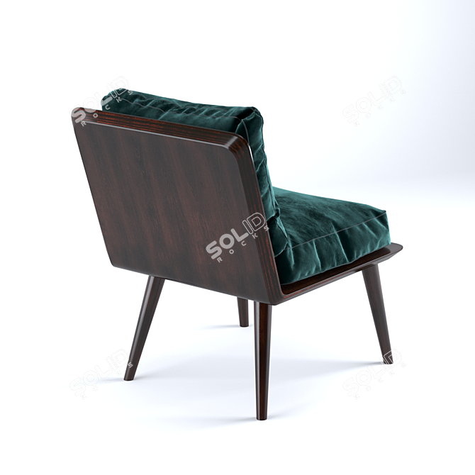 Mex Oak Plywood Chair: Dark Red Patine, Velvet Fabric 3D model image 2