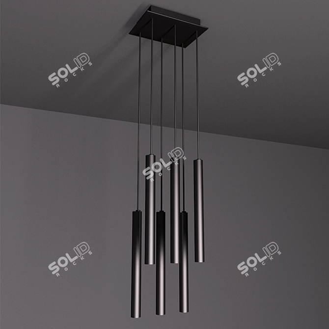 Sleek Black Aluminum Pendant LED 3D model image 1