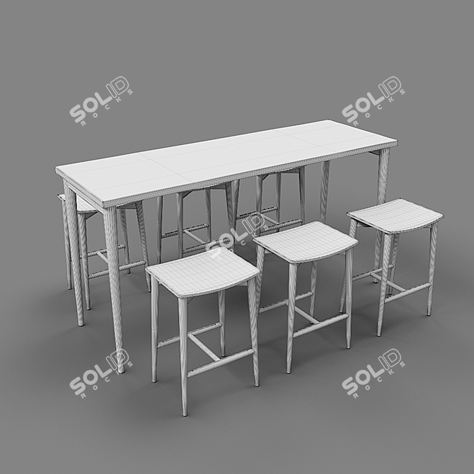 Stylish Oak Stool & Table 3D model image 3