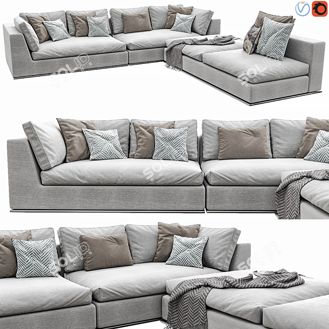 Elegant Hamilton Open End Sofa 3D model image 1