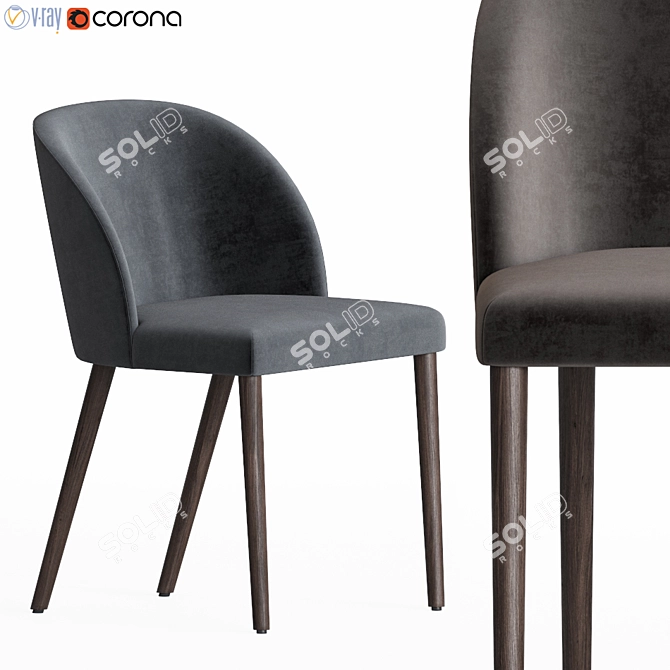 Elegant Camille Chair: Velvet & Wood 3D model image 1