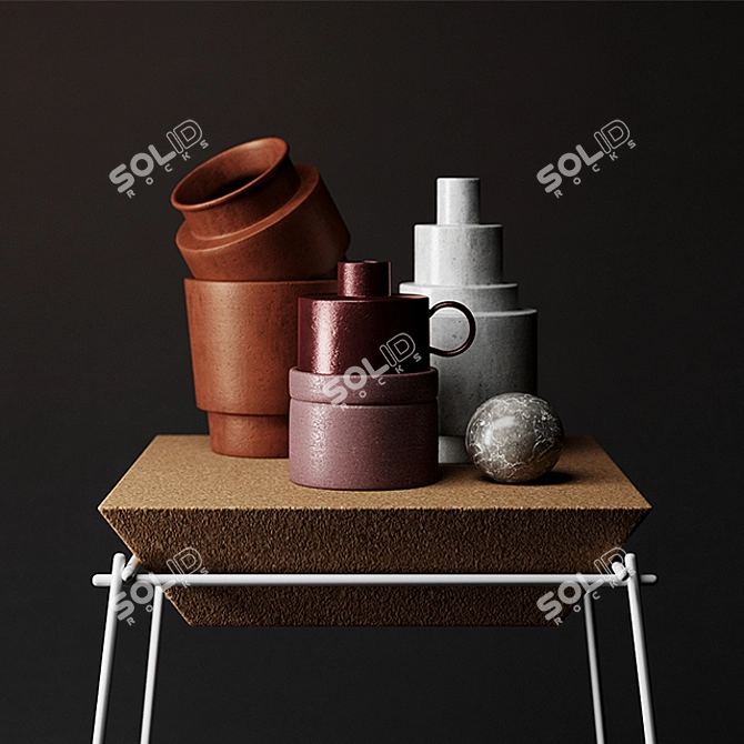 Artisan Clay Pot and Vase Set 3D model image 1