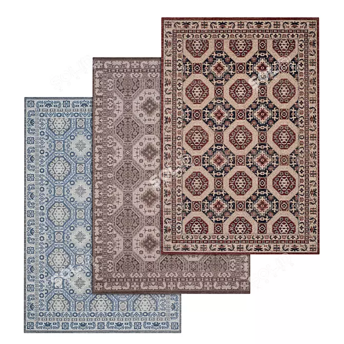 Premium Carpet Collection: Set of 3 High-Quality Textured Carpets 3D model image 1