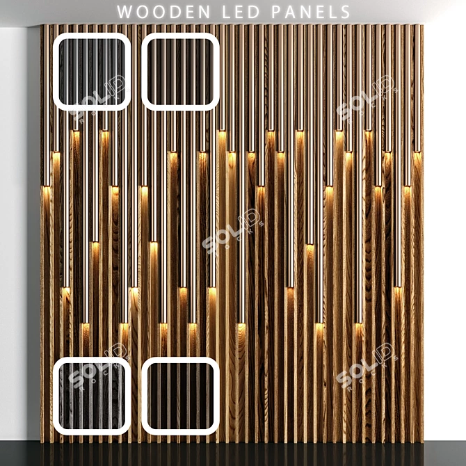 Wooden Panel LED Lights 3D model image 1