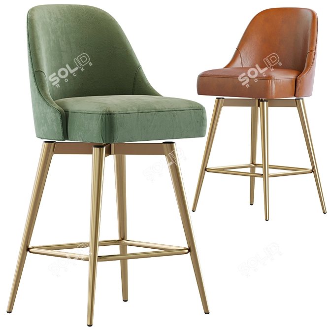 Mid-Century Leather Counter Stool 3D model image 1
