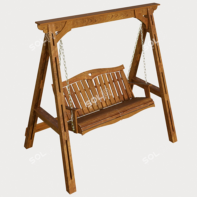 Classic Wooden Garden Swing 3D model image 2