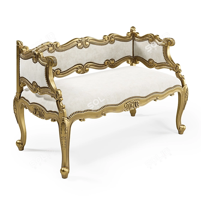 Handcrafted Mahogany Bench with Golden Finish 3D model image 1