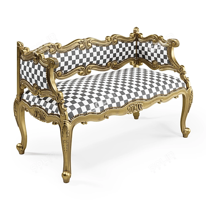 Handcrafted Mahogany Bench with Golden Finish 3D model image 3