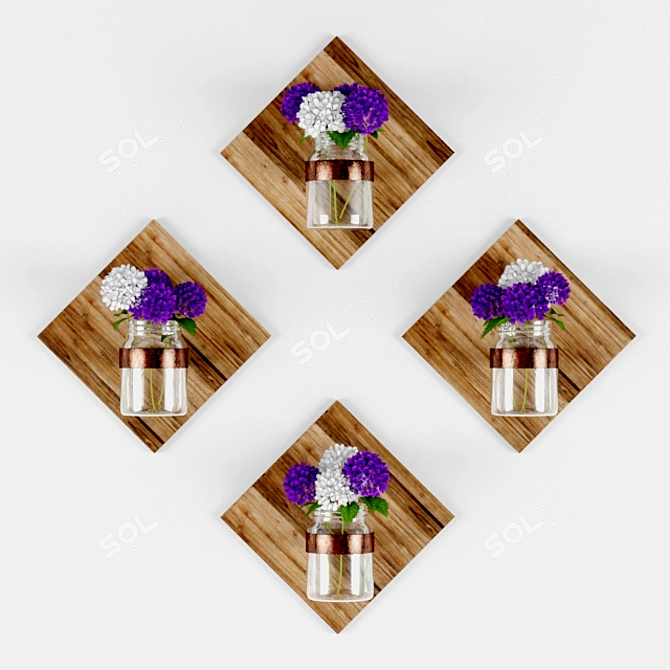 Floral Glass Jar Wooden Decor 3D model image 1