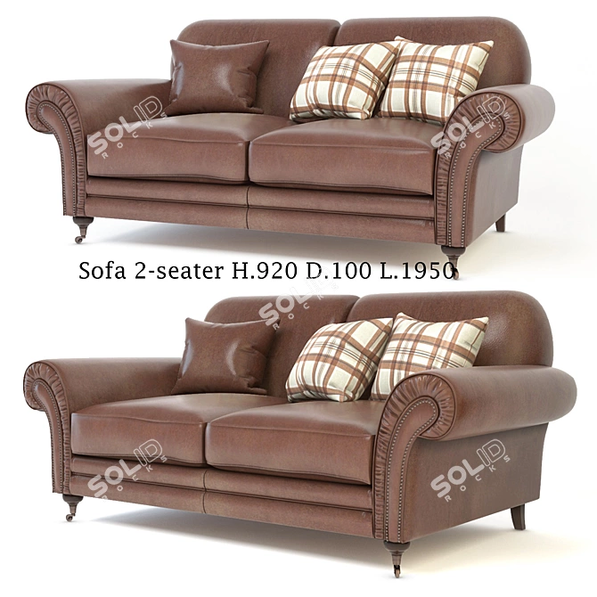 Elegant Oxford 2-seater Sofa 3D model image 1